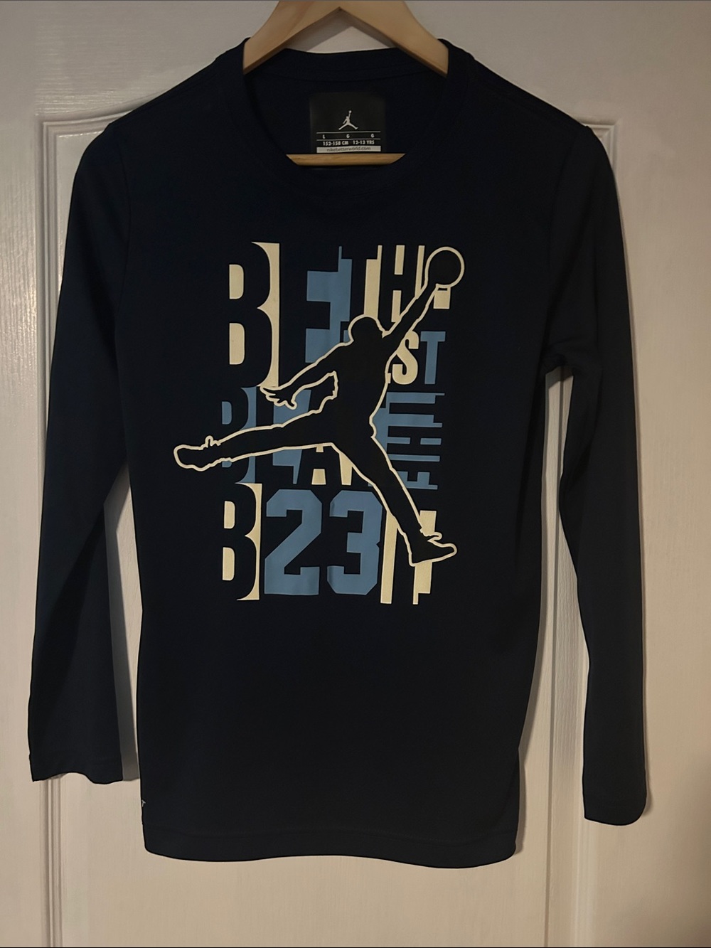 Jordan Navy Long-Sleeve Jumpman Graphic Tee with Light Blue Accents